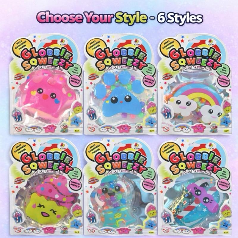 Globbie Sqweezy Jelly Squishy - Soft Jelly-Filled Sensory Toy with Moving Beads for Stress Relief & Fidgeting - 6 Styles Available