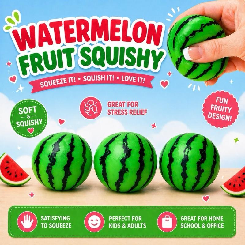 Watermelon Fruit Squishy - Soft Stretchy Stress Toy for Kids Adults Perfect for Home School Office Fun Fruity Design