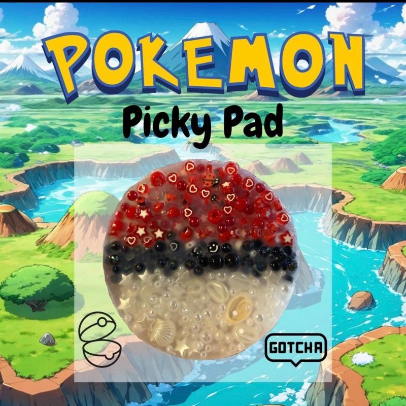 Pokémon-Inspired Sensory Picky Pad - Handmade Trainer-Red Pokéball White Midnight Black Sections with Themed Charms Beads Stars Fun Shapes for Fidgeting Anxiety Relief Desk Toys Stocking Fillers