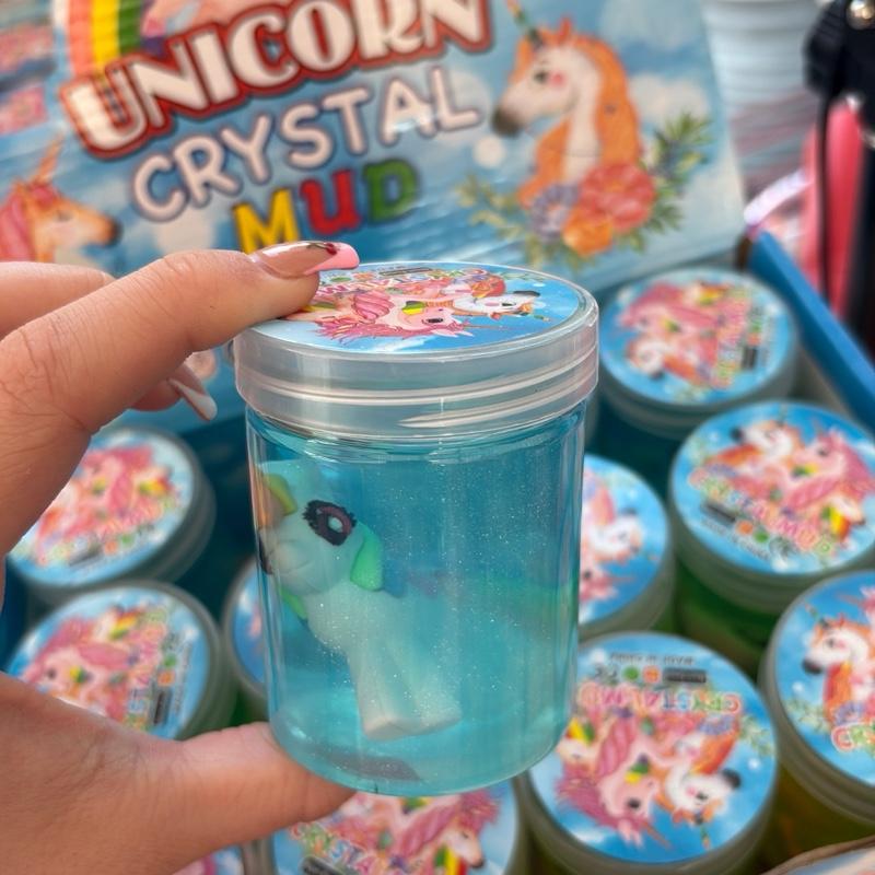 Crystal Unicorn putty slime with a unicorn figure hidden inside