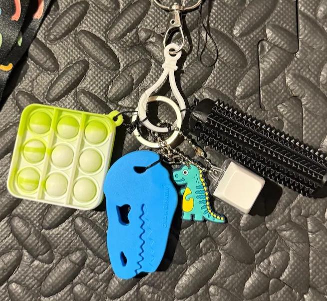 Dinosaur Themed Fidget Lanyard with Chewable Fidget, Pain Stim, Fidget Popper, Keyboard Clicker & Dinosaur Key Ring for ADHD Autism & Sensory Needs
