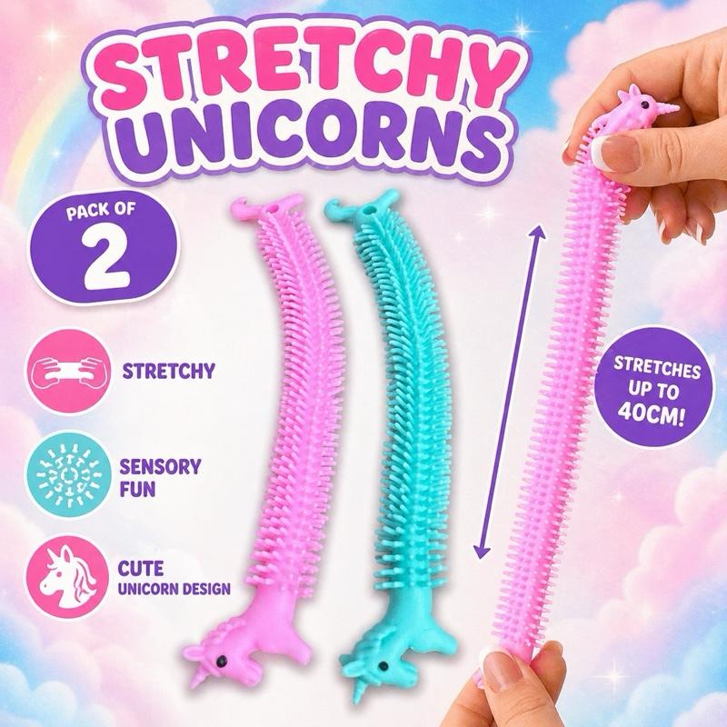 Stretchy Unicorns - Two Pack Super Soft Squishy Fidget Toys for Stress Relief and Sensory Play in Fun Colour Packs