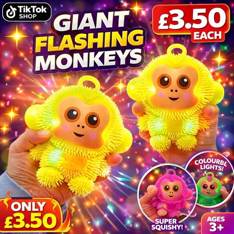 Giant Flashing Monkey - 6 Colours Limited Stock Super Squishy Colourful Lights Toy for Ages 3+