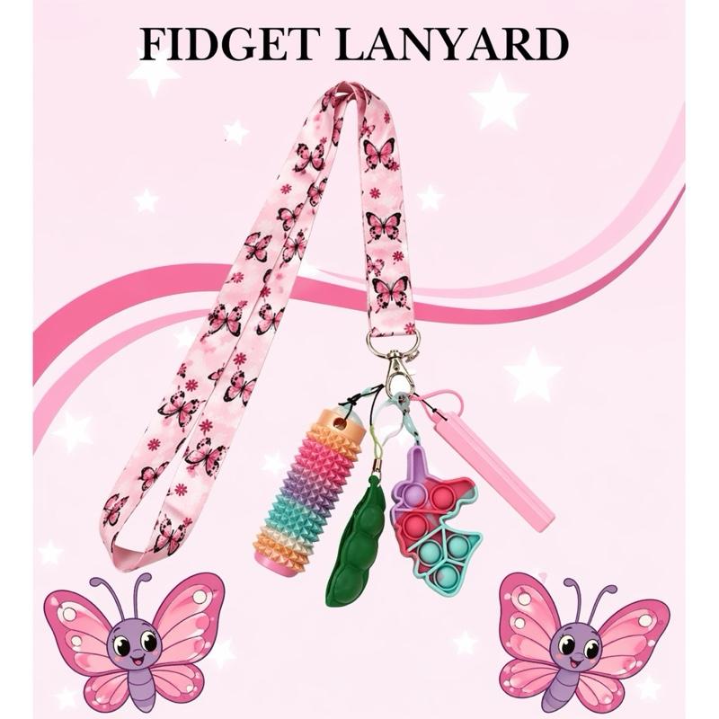 Fidget landyard - pink butterfly theme
