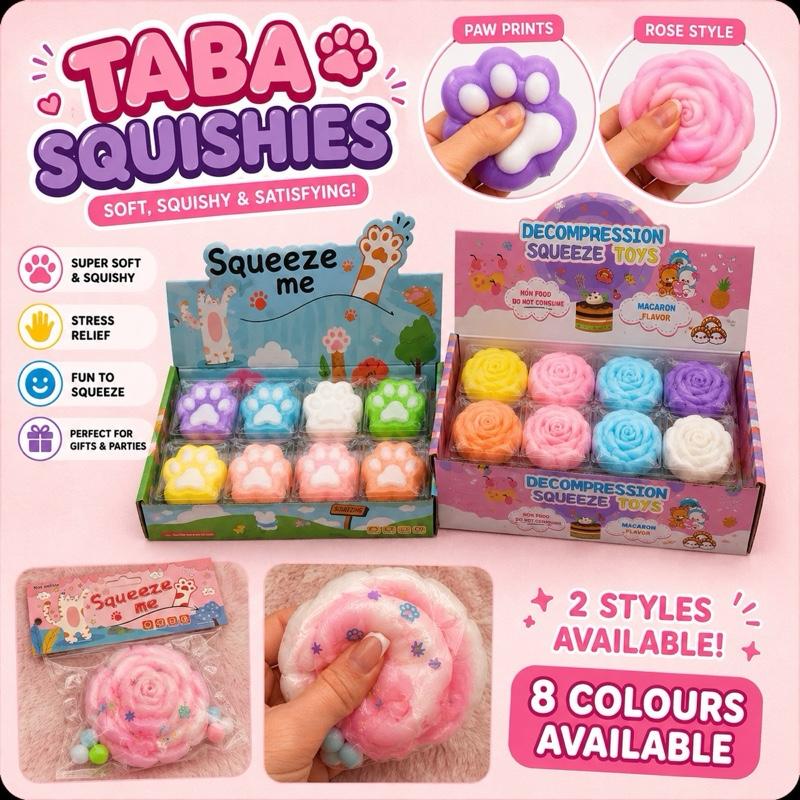 taba squishy, paw prints and roses, different colours to choose from