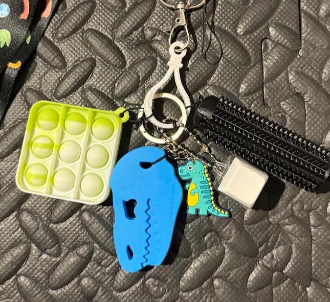 Dinosaur Themed Fidget Lanyard with Chewable Fidget, Pain Stim, Fidget Popper, Keyboard Clicker & Dinosaur Key Ring for ADHD Autism & Sensory Needs