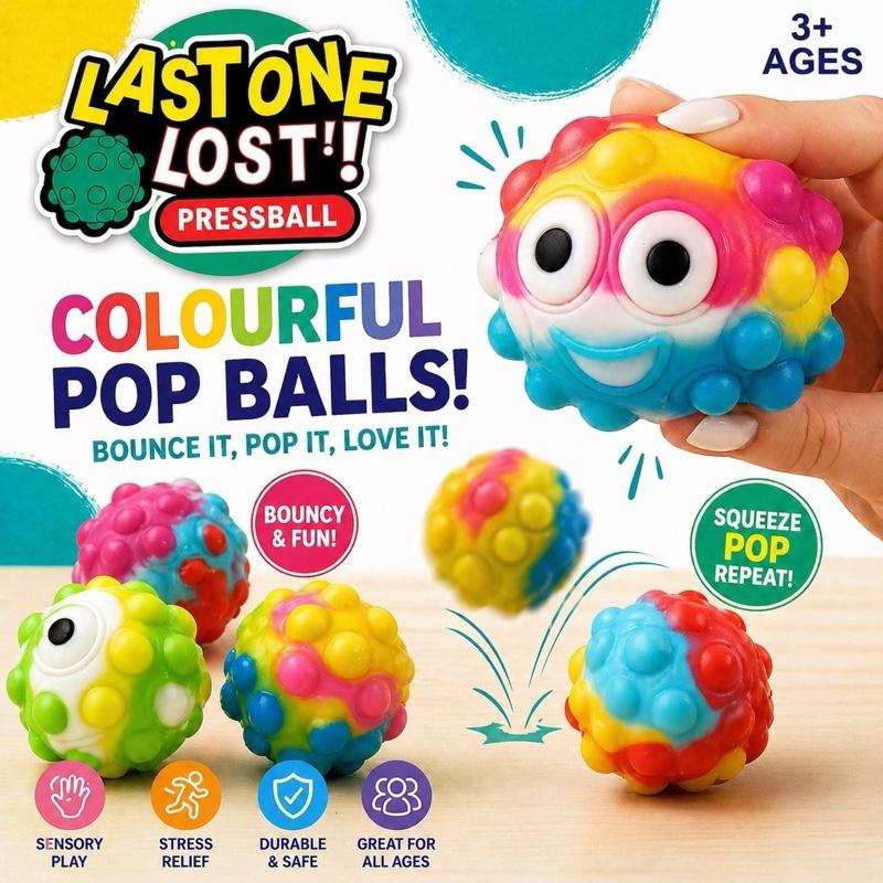 LastOneLost! Pressball Colourful Pop Balls Bouncy & Fun Sensory Play Stress Relief Durable Safe for All Ages 3+