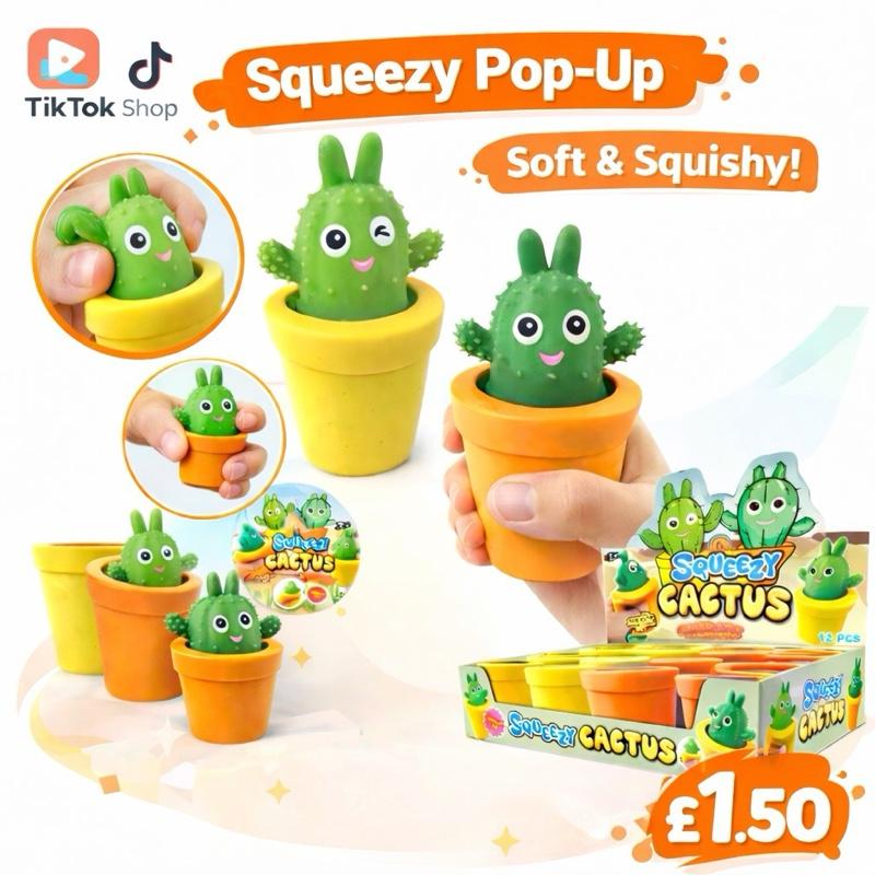 Squeezable Pop-Up Cactus Fidget Toy - Soft & Squishy Stress Relief Handheld Game for Kids and Adults